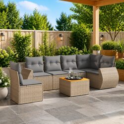 Comfortable 7 Piece Beige Outdoor Sofa Set for Relaxation