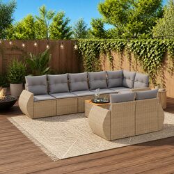 Beige Poly Rattan 9-Piece Garden Sofa Set for Outdoor Relaxation