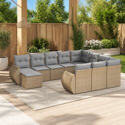 Garden Sofa Set 11 Piece Outdoor Furniture Patio Beige Poly Rattan with Cushions