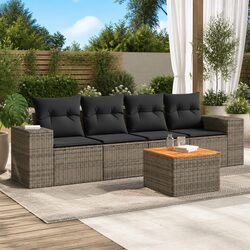 Outdoor Garden Sofa Set 5 Piece Patio Furniture with Cushions Grey Rattan