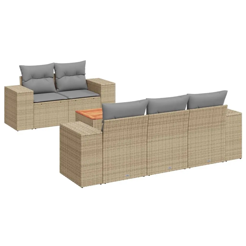 Outdoor Garden Sofa Set 6 Piece Patio Furniture with Cushions Beige Rattan