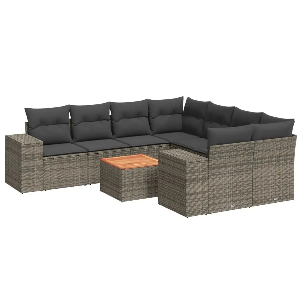 Garden Sofa Set 9 Piece Outdoor Furniture Grey Poly Rattan with Cushions Patio