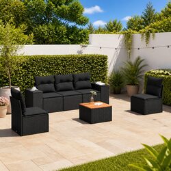 Garden Sofa Set 6 Piece Outdoor Furniture Patio Sectional with Cushions Black