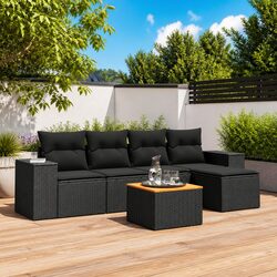 Garden Sofa Set 6 Piece Outdoor Furniture with Cushions Black Patio Lounge