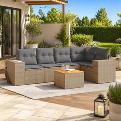 Garden Sofa Set 6 Piece Outdoor Furniture Beige Cushions Patio Lounge Modular