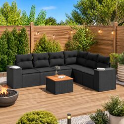 7 Piece Black Outdoor Sofa Set for Comfortable Relaxation