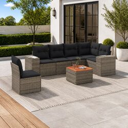 Comfortable 7 Piece Grey Garden Sofa Set for Outdoor Living