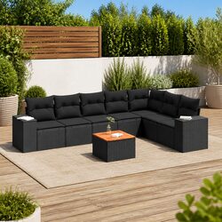 8 Piece Garden Sofa Set Outdoor Furniture Patio Sectional with Cushions Black