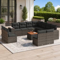 Garden Sofa Set 12 Piece Outdoor Furniture Patio Lounge Grey Rattan Cushions