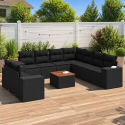 10 Piece Outdoor Garden Sofa Set Patio Furniture Cushions Black Poly Rattan