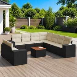 10-Piece Modular Outdoor Sofa Set in Black with Cushions
