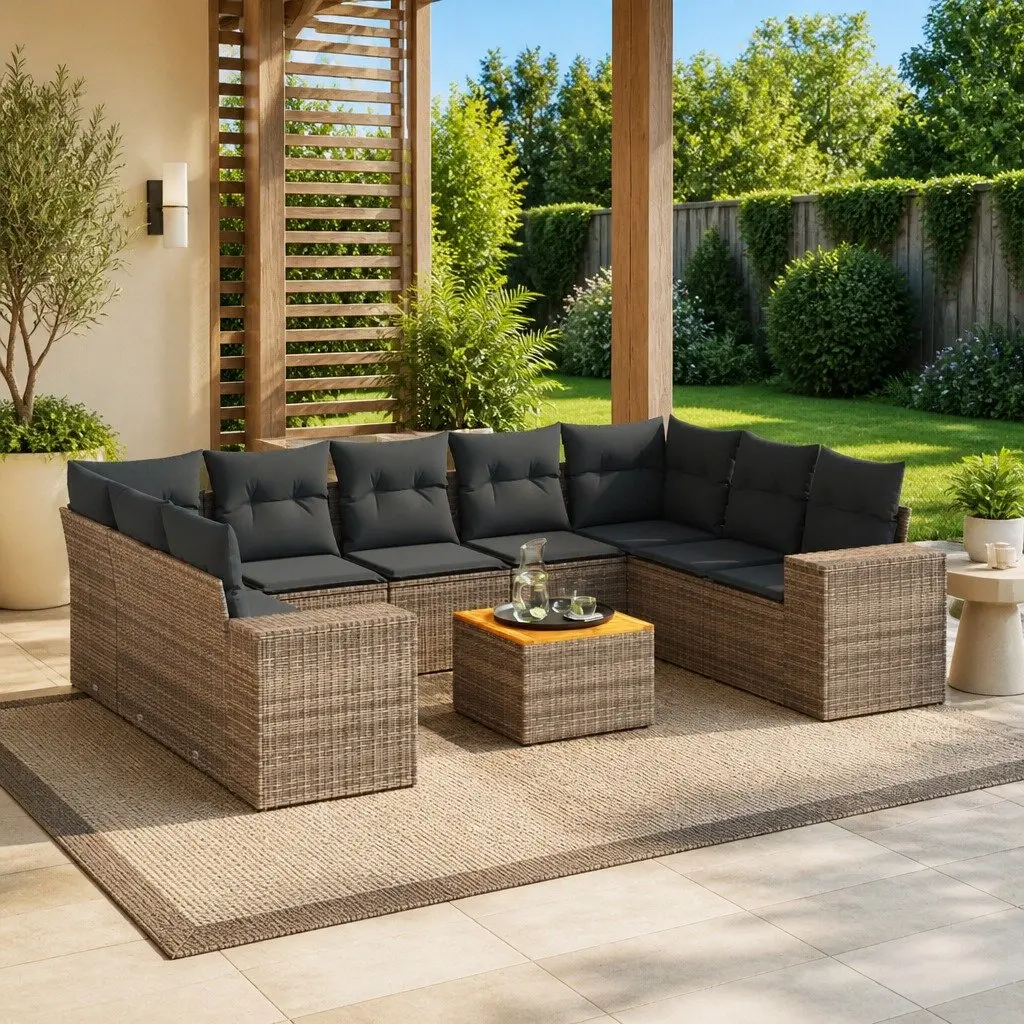 Garden Sofa Set 10 Piece Outdoor Furniture Patio Seating Grey with Cushions