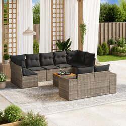 10 Piece Garden Sofa Set Outdoor Furniture Patio Seating Grey with Cushions