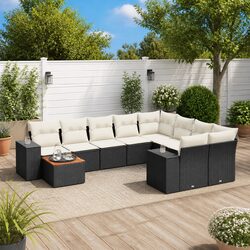 Garden Sofa Set 10 Piece Outdoor Furniture Patio Black Poly Rattan Modular