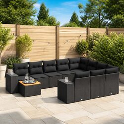 Garden Sofa Set 11 Piece Outdoor Furniture Patio Sectional with Cushions Black