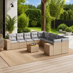 Beige Modular 11 Piece Outdoor Sofa Set for Cozy Spaces