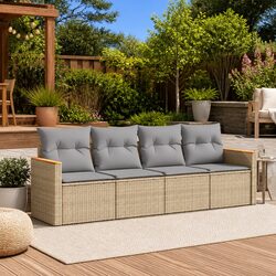 Garden Sofa Set 4 Piece Outdoor Furniture Beige Cushions Patio Seating Modular
