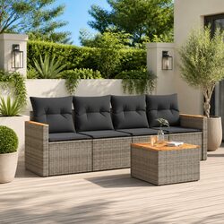 Stylish 5-Piece Modular Garden Sofa Set with Grey Cushions