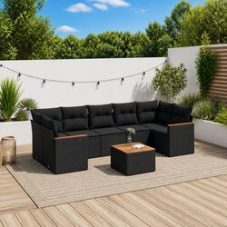 8 Piece Garden Sofa Set Outdoor Patio Furniture Black Rattan with Cushions Table