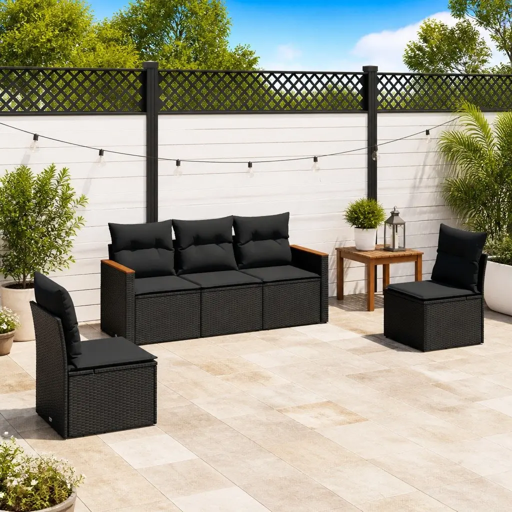 Garden Sofa Set 5 Piece Modular Outdoor Furniture PE Rattan with Removable Washable Cushion Covers