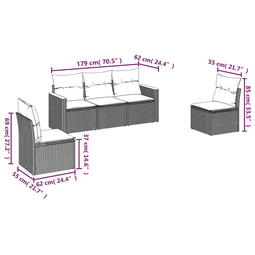 Garden Sofa Set 5 Piece Modular Outdoor Furniture PE Rattan with Removable Washable Cushion Covers