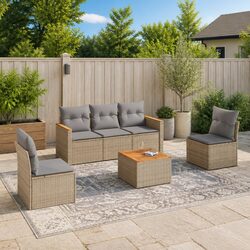 Garden Sofa Set 6 Piece Outdoor Furniture Patio Sectional with Cushions Beige