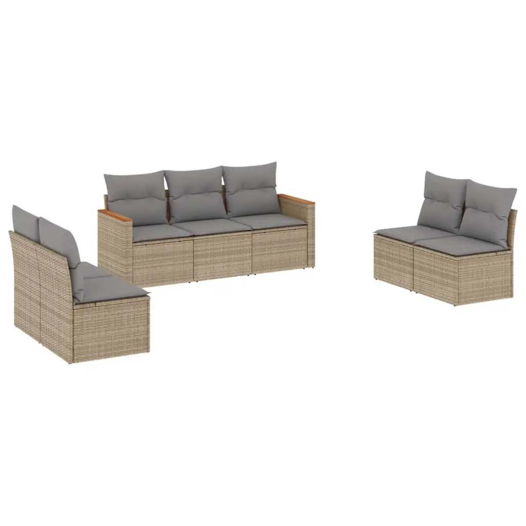 7 Piece Garden Sofa Set with Cushions Outdoor Furniture Patio Beige Rattan