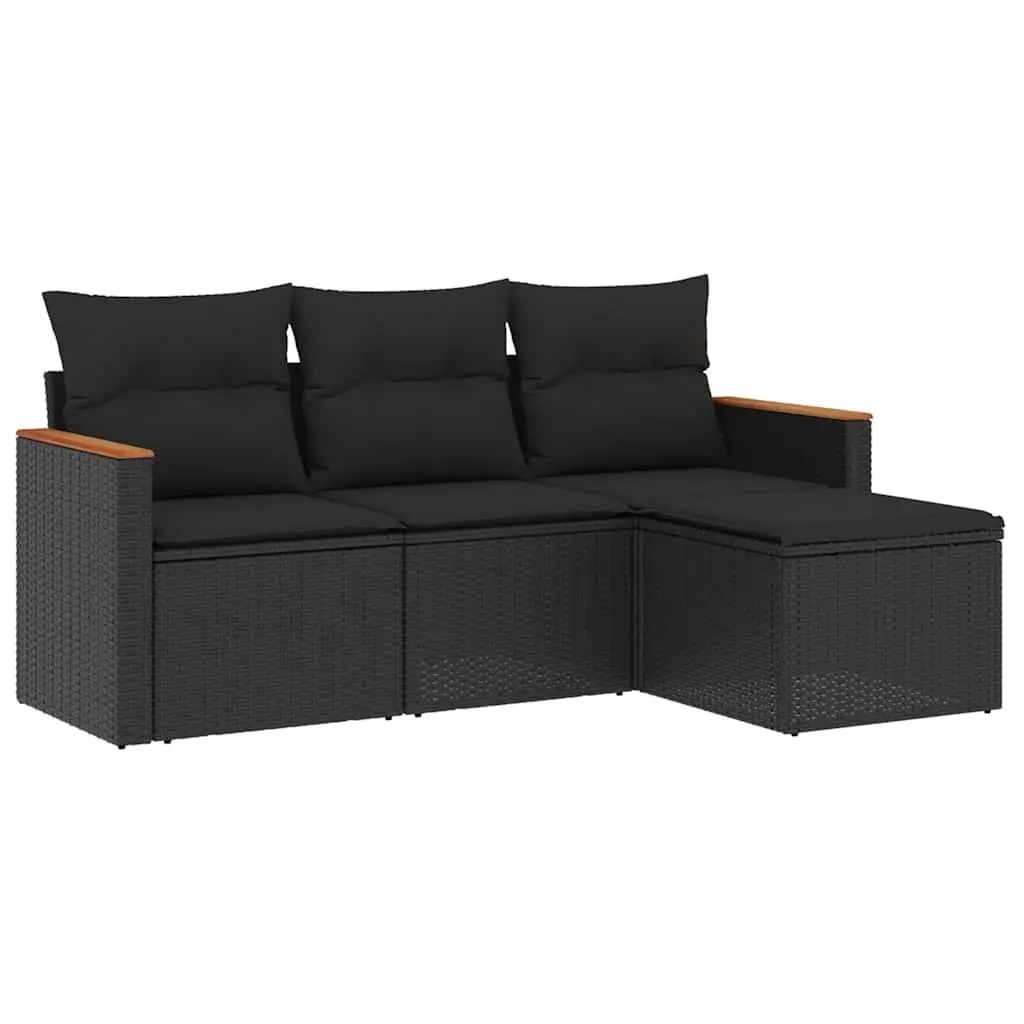 Garden Sofa Set 4 Piece Modular Black Poly Rattan Weather Resistant Outdoor Furniture