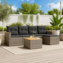 Garden Sofa Set 6 Piece Outdoor Furniture Grey Patio Lounge Sectional with