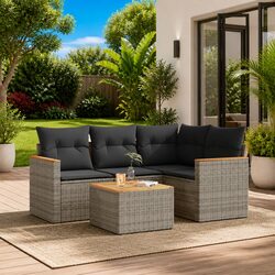 Stylish 5-Piece Grey Poly Rattan Patio Sofa Set