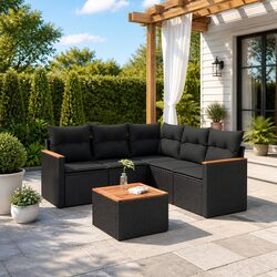 Outdoor Garden Sofa Set 6 Piece Patio Furniture Black Poly Rattan Modular
