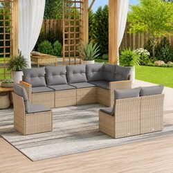 Garden Sofa Set 8 Piece Outdoor Furniture Patio Lounge Beige Cushions Modular