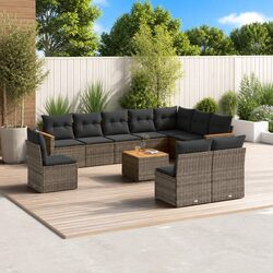 Garden Sofa Set 11 Piece Outdoor Furniture Grey Patio Seating with Cushions