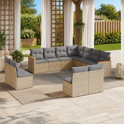 Garden Sofa Set 11 Piece Outdoor Furniture Beige Rattan Patio Lounge with