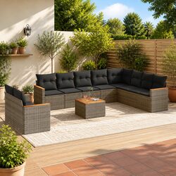 Garden Sofa Set 11 Piece Outdoor Furniture Grey Poly Rattan Patio Sectional