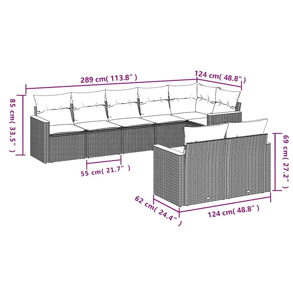 Garden Sofa Set 8 Piece Outdoor Furniture Black Modular Patio Seating with