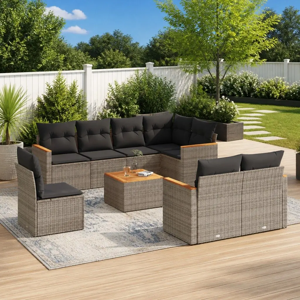 9 Piece Garden Sofa Set Grey Modular Outdoor Patio Furniture with Cushions