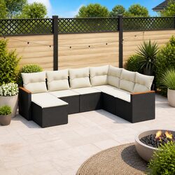 Outdoor Sofa Set 7 Piece Garden Furniture Patio Lounge Poly Rattan Black