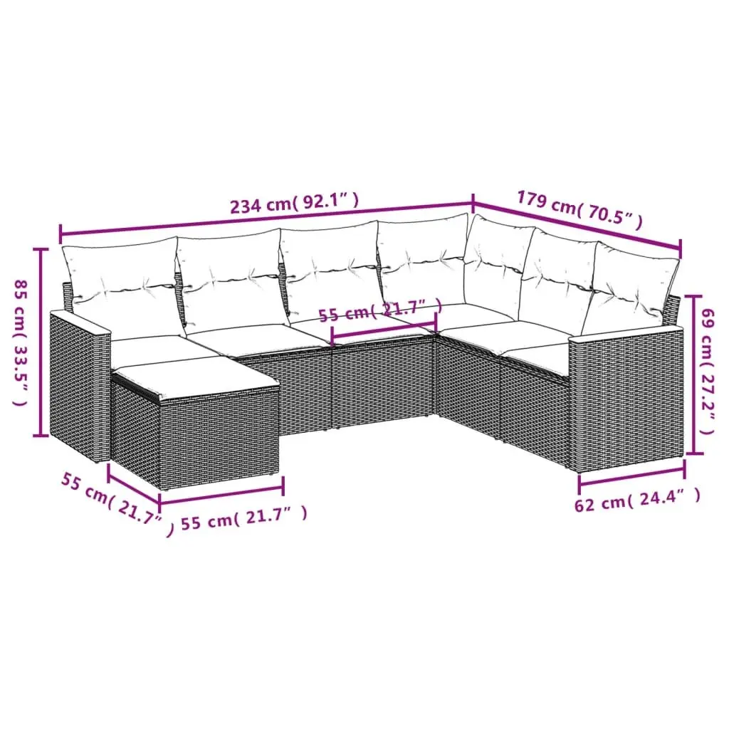 Garden Sofa Set 7 Piece Modular Outdoor Furniture Grey PE Rattan with Cushions