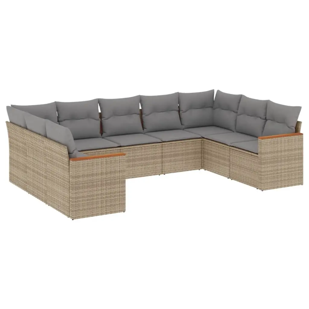 Garden Sofa Set 9 Piece Modular Outdoor Furniture Beige PE Rattan with Removable Cushions