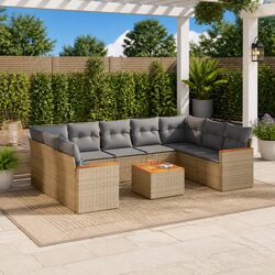 10 Piece Garden Sofa Set Outdoor Patio Furniture Beige Cushions Modular Design