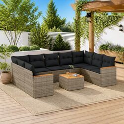 Garden Sofa Set 10 Piece Outdoor Furniture Grey Poly Rattan Modular Patio Lounge