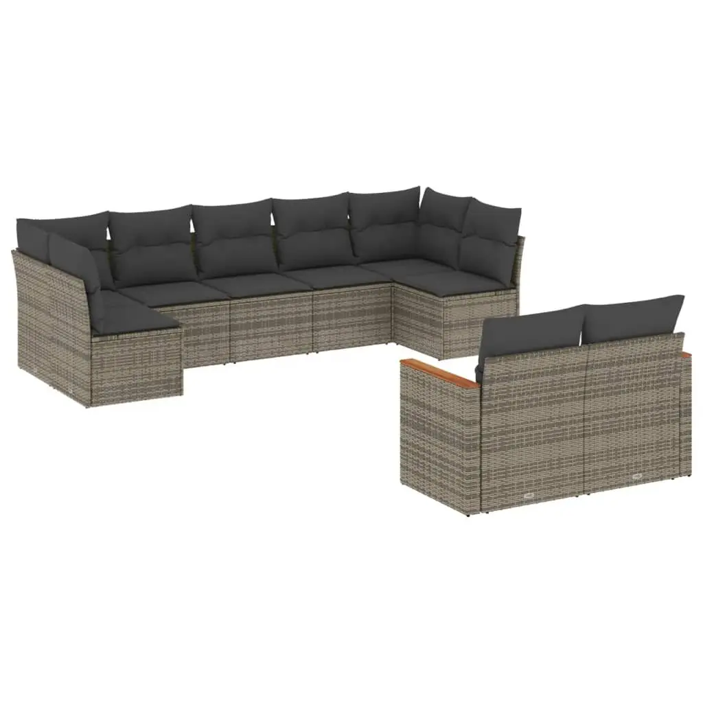 Garden Sofa Set 9 Piece Outdoor Furniture Patio Sectional with Cushions Grey