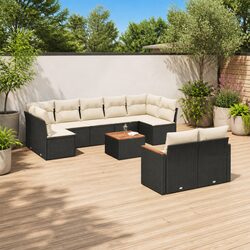 Outdoor Lounge Set 10 Piece Black Rattan Sofa for Relaxing
