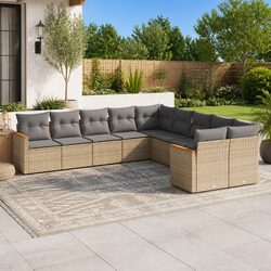 Garden Sofa Set 10 Piece Outdoor Furniture Patio Beige Poly Rattan Modular