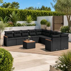 11 Piece Modular Black Rattan Sofa for Stylish Patios