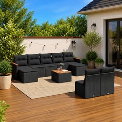 Garden Sofa Set 10 Piece Outdoor Furniture Black Poly Rattan Patio Lounge