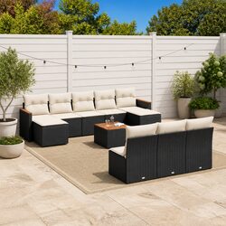Garden Sofa Set 11 Piece Outdoor Furniture Black Poly Rattan Patio Seating with