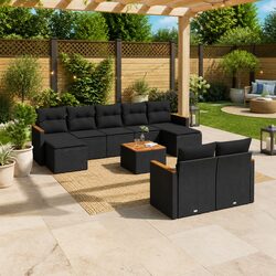 10 Piece Garden Sofa Set with Cushions Black Outdoor Patio Furniture Modular