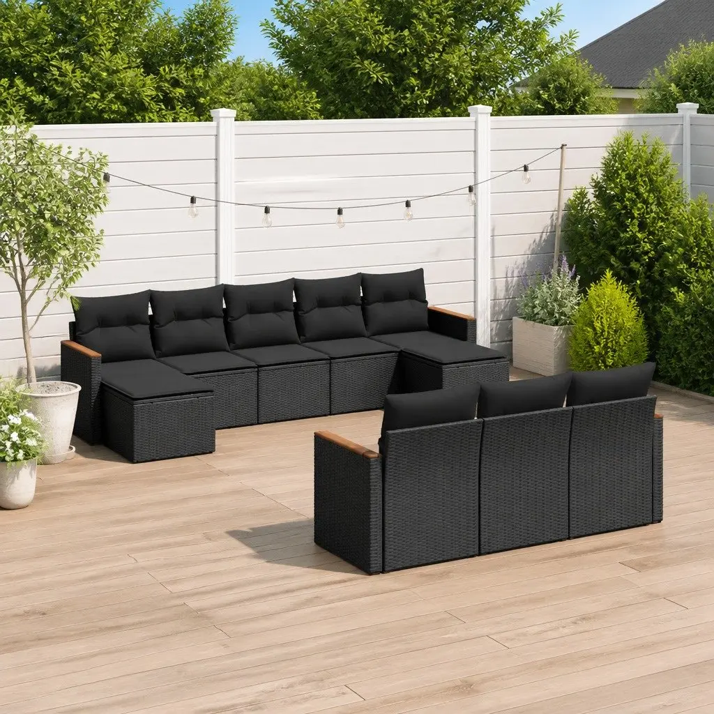 Garden Sofa Set 10 Piece Outdoor Patio Furniture Poly Rattan Black Modular